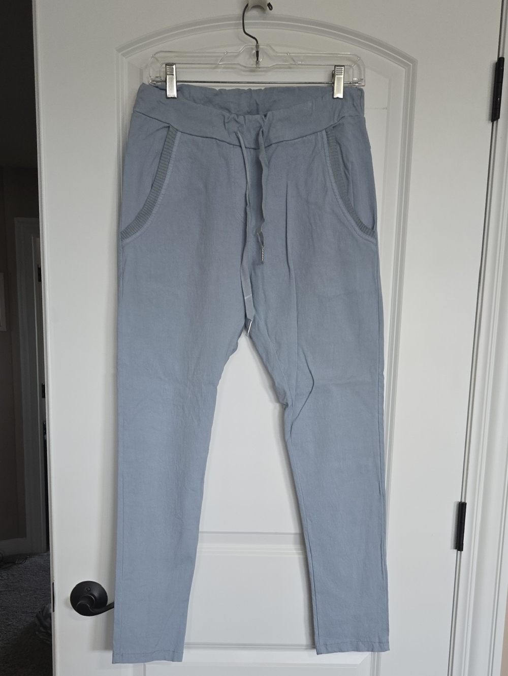 Venti6 Women's Light Blue Drawstring Crinkle Joggers